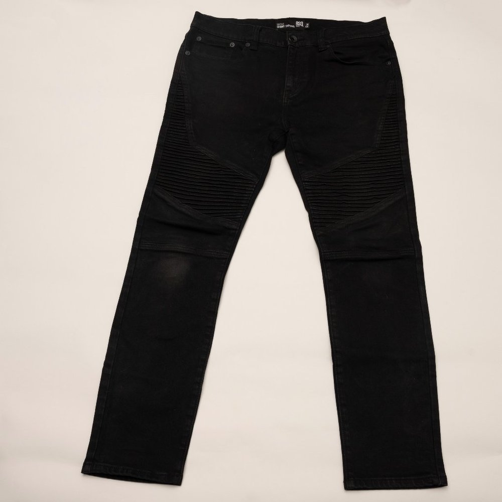 Men's RSQ Seattle Skinny Tapered Black Moto Jeans